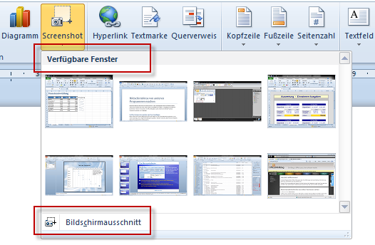 Word 2010: Screenshot Aufruf Word 2010: Screenshot Aufruf