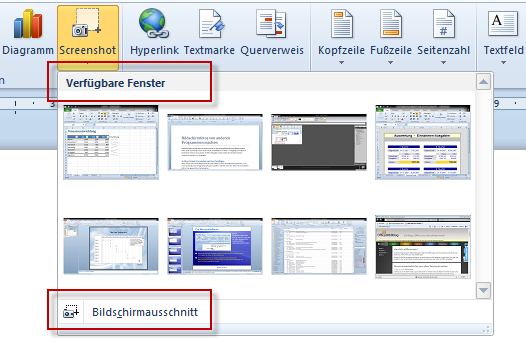 Word 2010: Screenshot Aufruf