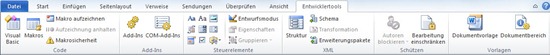 Entwicklertools in Word 2010