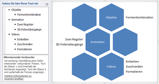 PowerPoint 2010: SmartArt Alternierende Sechsecke in Rohfassung PowerPoint 2010: SmartArt Alternierende Sechsecke in Rohfassung