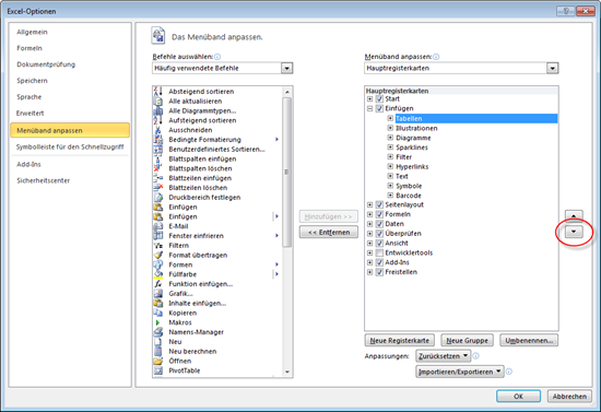 Excel 2010: Menüband anpassen