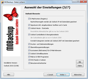 Outlook 2010: Das kann MOBackup sichern Teil 1