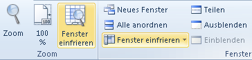 Excel 2010: 2 x Einfrieren in der Registerkarte Ansicht