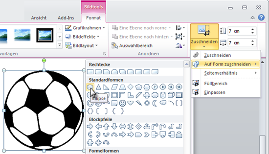 PowerPoint 2010: Eckiges Bild auf runde Form zuschneiden PowerPoint 2010: Eckiges Bild auf runde Form zuschneiden
