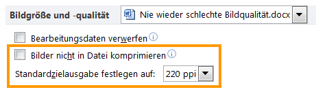 Word 2010: Standard-Einstellungen für Bildkomprimierung