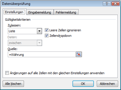 Excel 2010: Das Dialogfeld für die Datenüberprüfung