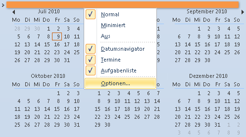 Outlook 2010: Die Optionen für den Aufbau der Aufgabenleiste noch schneller aufrufen