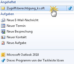 Outlook 2010: Vorlage per Jump List aufrufen