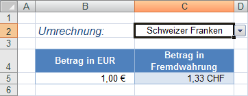 Excel 2010: Blick auf die Umrechnungstabelle