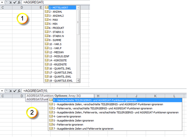 Excel 2010: Die AGGREGAT()-Funktion sowie die Optionen