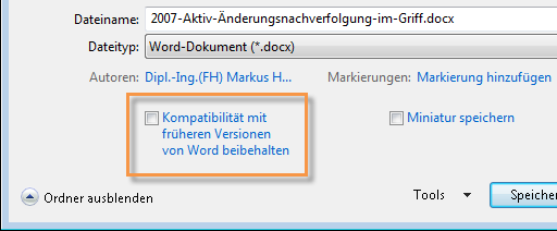 Word 2010: Speichern-Dialogfeld