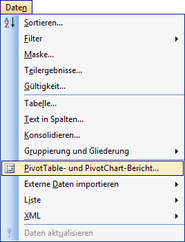 Pivot-Assistent aufrufen in Excel 2003