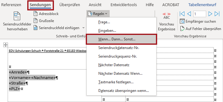 Mit einer Wenn...Dann...Sonst-Regel Ort und Land gekonnt einfügen