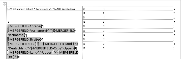 So sieht das Ergebnis nach dem Ersetzen der Platzhalter für AUSLAND und INLAND aus ...