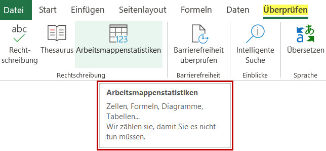 Der neue Befehl Arbeitsmappenstatistiken in Excel 365