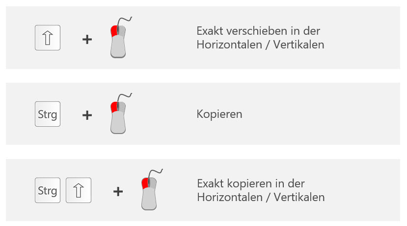 Übersicht der Tastaturhilfen beim Kopieren und Verschieben von Objekten