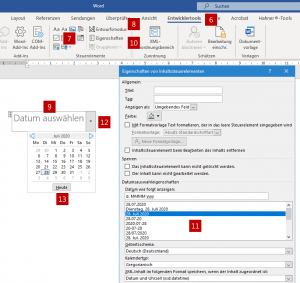 Dem Kalender-Element lässt sich ganz einfach ein DIN-konformes Datum zuweisen.