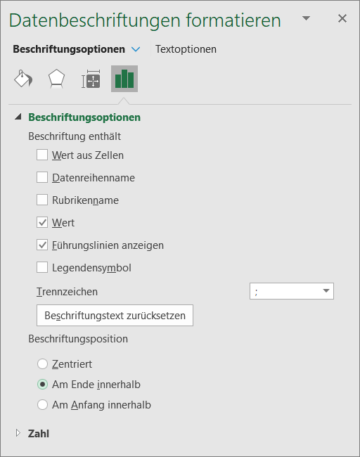 Die Position der Datenbeschriftung anpassen