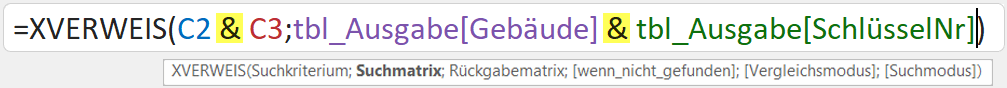 Für die Argumente Suchkriterium und Suchmatrix jeweils zwei Angaben kombinieren