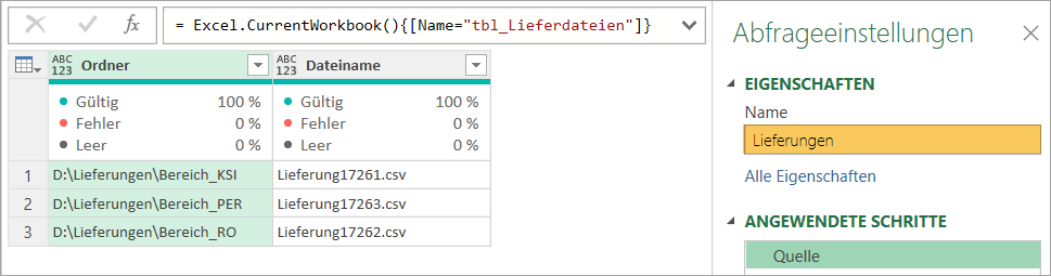 Bild 3: Die Liste der zusammenzuführenden Dateien in Power Query einlesen