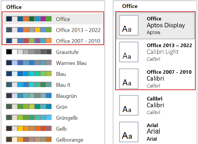 Nicht mehr zwei, sondern drei Office-Varianten für Farben und Schriften