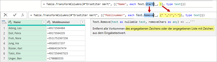 Mit der Funktion Text.Remove alle Leerzeichen und die gewünschten Sonderzeichen entfernen