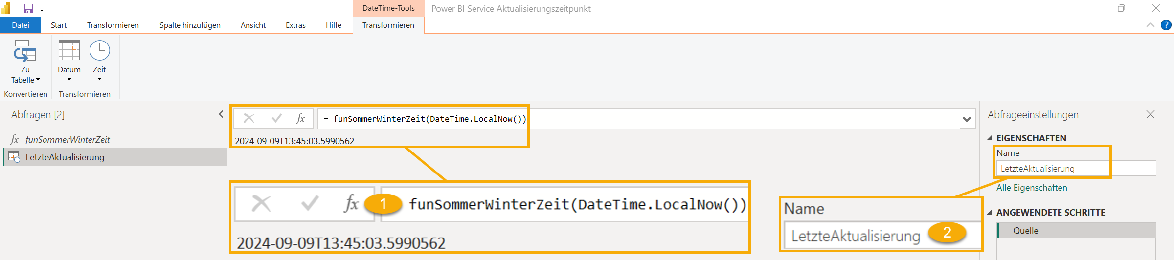 In Power Query mit einer Abfrage den korrigierten Aktualisierungszeitpunkt ermitteln
