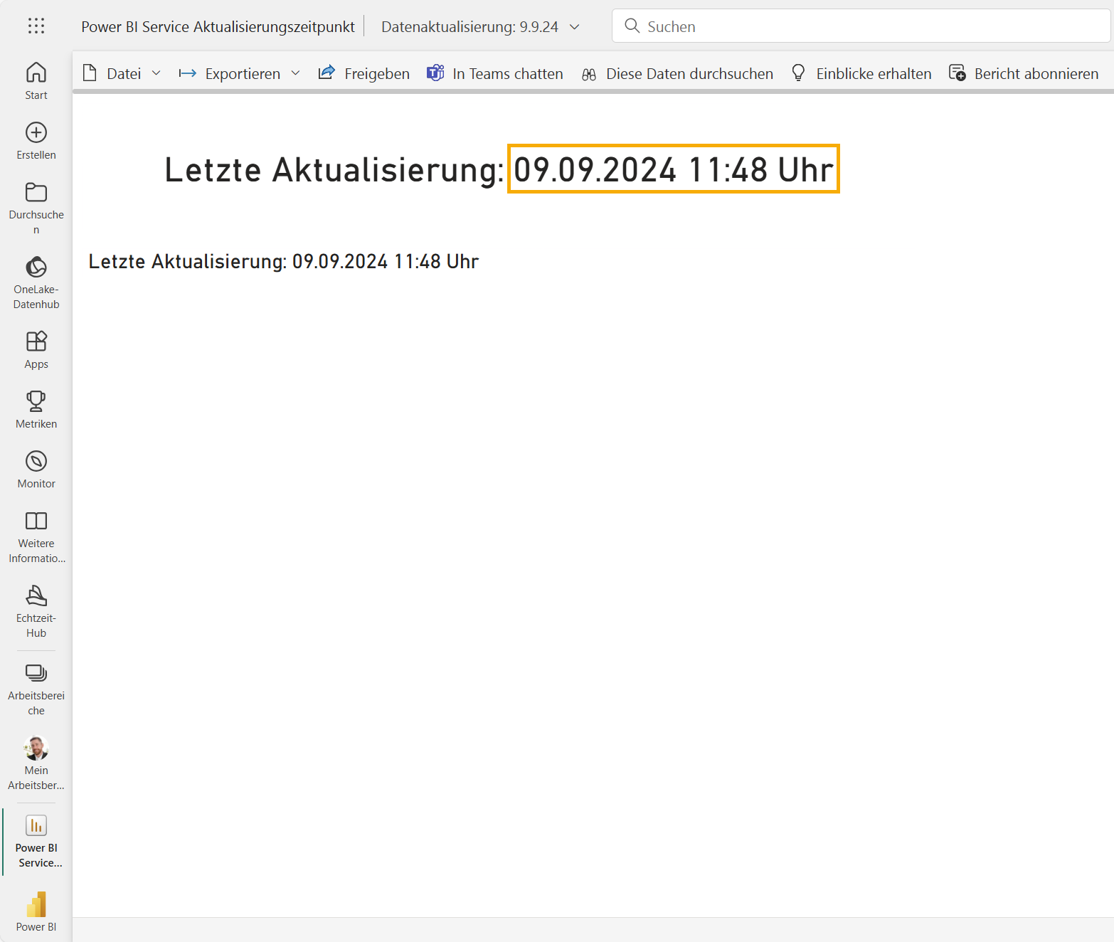 Der Aktualisierungszeitpunkt wird im Power BI Service korrekt angezeigt