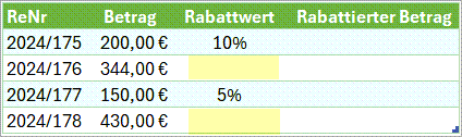 Ein nicht angegebener Rabattwert müsste mit einer IF-Anweisung abgefangen werden
