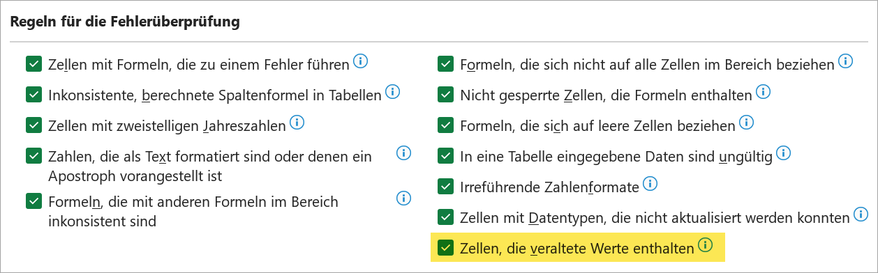 Neue Option bei den Regeln zur Fehlerprüfung
