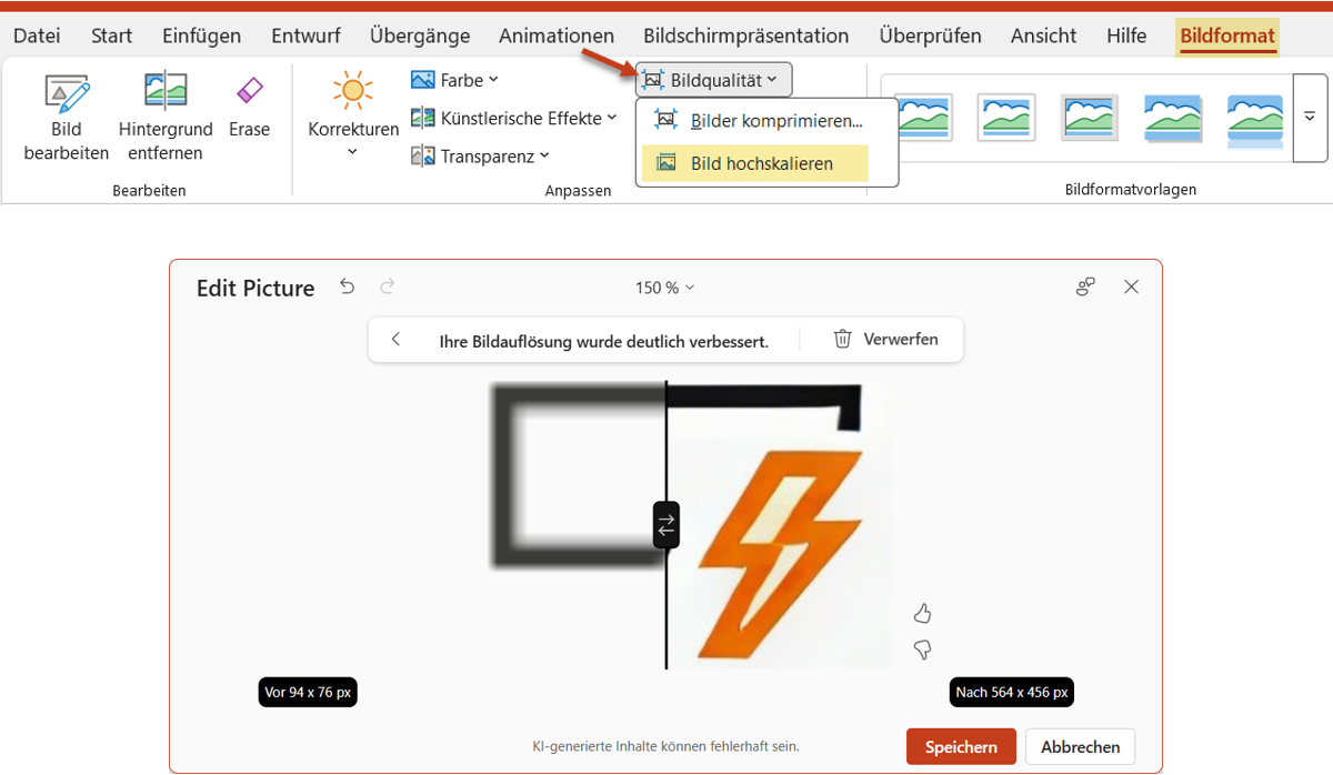 Der neue Befehl auf der Registerkarte Bildtools in Aktion
